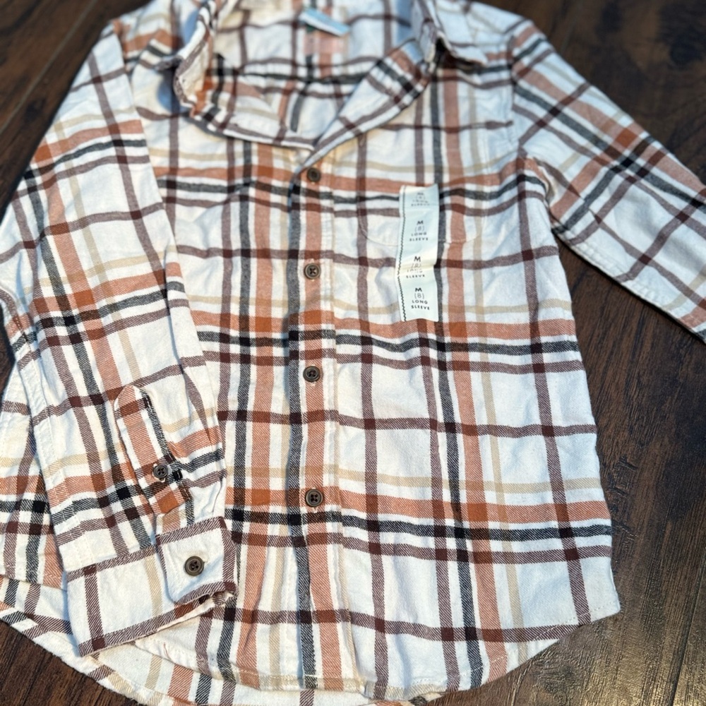 Cat & Jack Brown and White Button Down Shirt
